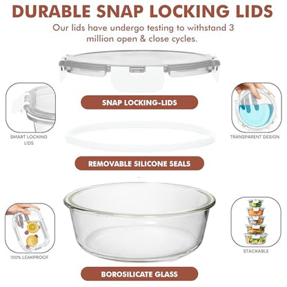 Razab 30 PC Glass Food Storage Containers with Lids - Reusable Glass Meal Prep Containers for Lunch and Leftovers - Airtight & Leakproof Snap Locking Lids - Oven, Freezer, Microwave, Dishwasher Safe - color: White