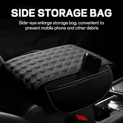 Car Armrest Cushion, 12.2"×8.3" Leather Auto Memory Foam Center Console Pad with Storage Pocket, Waterproof & Anti-Scratch Elbow Pillow Armrest Seat Box Protector, Universal Fit (Black) - color: Black