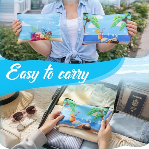 Eccliy Summer Makeup Bag Hawaii Cosmetic Bag for Women Summer Party Canvas Gifts Accessories Toiletry Pouch with Zipper Gift Bags Organizer for Team Party - size: 8 x 5 Inch, style: Summer Party