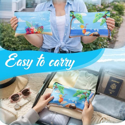 Eccliy Summer Makeup Bag Hawaii Cosmetic Bag for Women Summer Party Canvas Gifts Accessories Toiletry Pouch with Zipper Gift Bags Organizer for Team Party - size: 8 x 5 Inch, style: Summer Party
