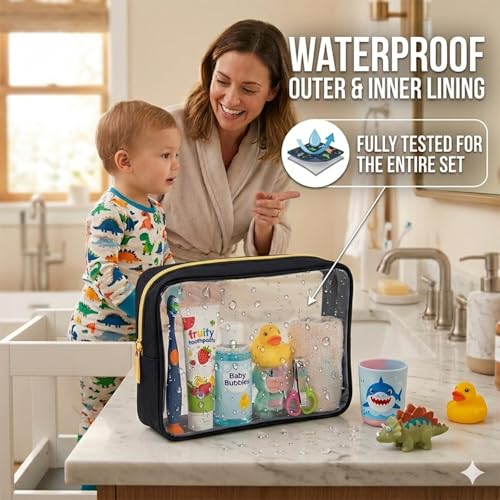 Remobia Hicol TSA Approved 5-Piece Diaper Bag Organizer Pouch Set Clear Waterproof TPU Kids Toiletry Storage Set Travel Packing Clutch Cube Bags for Baby Nursing(Black) - color: Black