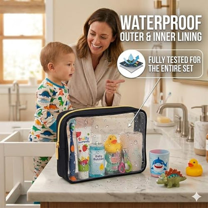 Remobia Hicol TSA Approved 5-Piece Diaper Bag Organizer Pouch Set Clear Waterproof TPU Kids Toiletry Storage Set Travel Packing Clutch Cube Bags for Baby Nursing(Black) - color: Black