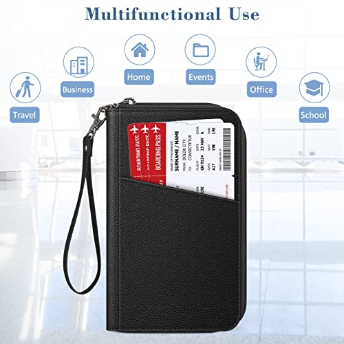 Fintie Family Passport Holder Wallet, RFID Blocking Travel Document Organizer Clutch Bag Credit Cards Case Cover for Women Men - color: Black
