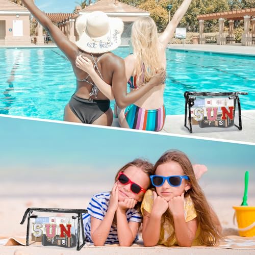 COSHAYSOO Sunscreen Bag Clear Makeup Toiletry Pouch Beach Vacation Essentials for Women Teen Girls Trip Gifts Summer Pool Travel Must Have Accessories Waterproof Stuff - color: Black-SUN