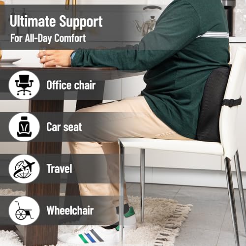 Mind Reader Lumbar Support Pillow with Air-Cloud Technology, Office Chair Back Cushion, Memory Foam, Black