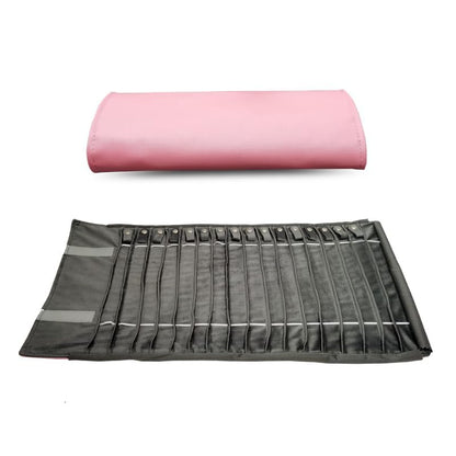 Portable Jewelry Roll Untangled Secure Necklace Travel Storage Bag Displays Holder 16 Chain (Pink PU and gray velvet) - color: Pink PU and gray velvet
