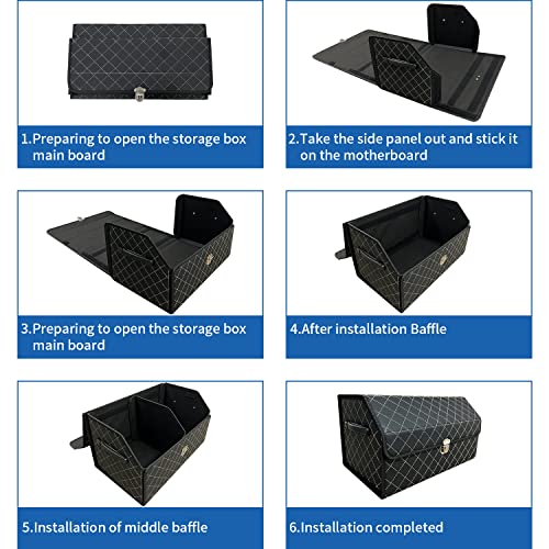 Trunk Organizer for Car With Lid,Foldable Trunk Organizer for SUVs & Sedans,Multi-Functional Leather Storage Box- Black Grid - Small - color: Black Grid, size: Small