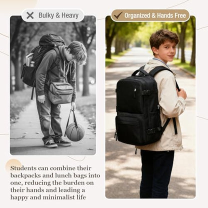 Lunch Backpack with Insulated Cooler Box, Large 17 inch Laptop Backpack for Men Women, Water Resistant Work Bag with Lunchbox Compartment for Teacher Nurse, Black