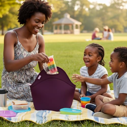 Built Gourmet Getaway Lunch Tote, Fig Lilas - Neoprene Insulated Bag with Zipper & Handles for Work, Travel, Picnics & Snacks - Reusable, Foldable, BPA-Free - Keeps Food Hot/Cold for 4 Hours - color: Fig Lilas