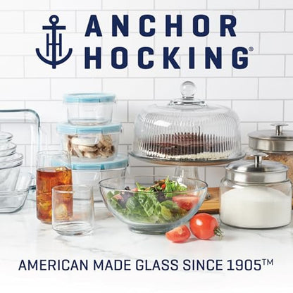 Anchor Hocking 11-Cup Glass Storage Containers with Lids, Set of 2 Glass Food Storage Containers with Blueberry SnugFit Lids