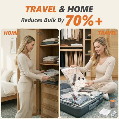 Rechargeable Wireless Pump Travel Vacuum Bags Set,Vacuum Storage Bags Portable Space Saver Bags for Travel, Home, Vacuum Compression Packing Seal for Clothes Seasonal Storage 12 Combo Set - size: 12 Combo Size