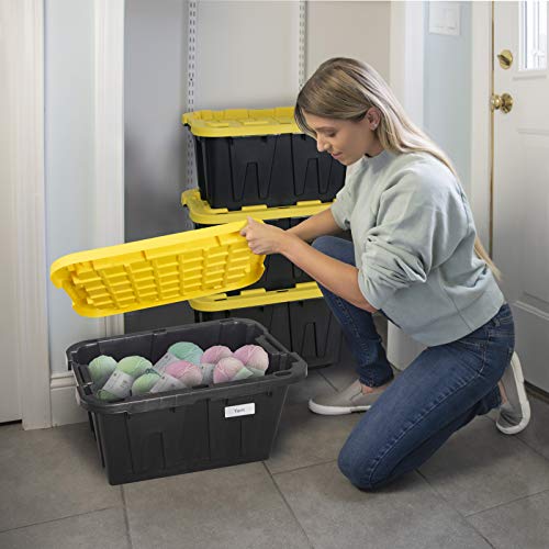 CX BLACK & YELLOW 12-Gallon Heavy Duty Storage Bins with Lids, Stackable Plastic Storage Bins, Dorm Room Essentials, Back to School, Classroom Organization, Home Organization, 4 Pack (12.51H x 16.3W x 21.8D) - size: 12 Gallon