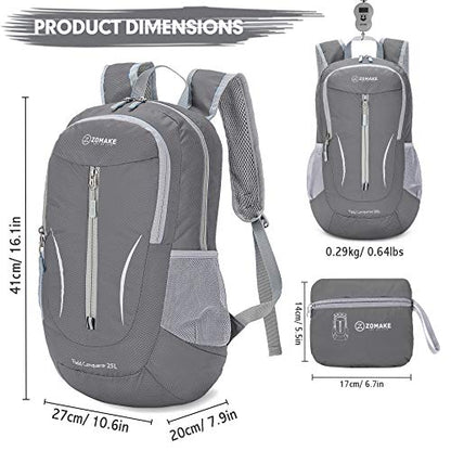 ZOMAKE Ultra Lightweight Packable Backpack 25L, Foldable Hiking Backpacks Water Resistant Small Folding Daypack for Travel(Dimgray NEW) - color: Dimgray New