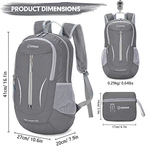 ZOMAKE Ultra Lightweight Packable Backpack 25L, Foldable Hiking Backpacks Water Resistant Small Folding Daypack for Travel(Dimgray NEW) - color: Dimgray New