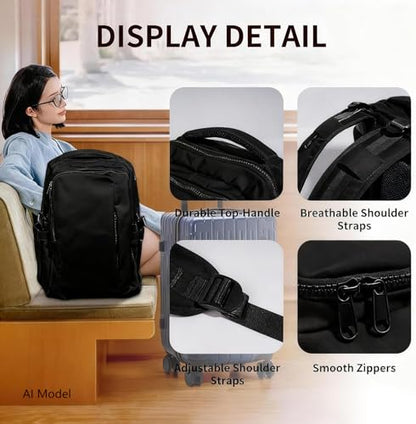 Travel Backpack for Women Men Carry on Backpack, Airline Approved Large Travel Bag Flight Approved Personal item, 15.6 Inch Laptop Backpack Casual Daypack for Weekender Business Hiking-BLACK - color: Black