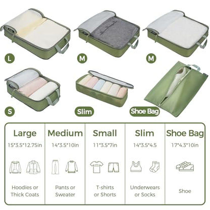 BAGAIL 6 Set Ultralight Compression Packing Cubes Packing Organizer for Travel Accessories Luggage Suitcase Backpack - color: Matcha Green40D, style: Mesh Pattern