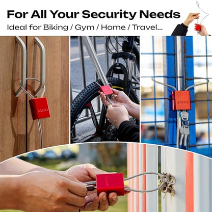 Cable Lock with 3 Keys | L 3.28ft(1m),D 1/6in(4mm) Adjustable Steel Cable Padlock | Aluminum Locks for Bikes, Gate, Lockers & Outdoor Gear | Weatherproof & Red - color: red-L 3.28ft(1m),D 1/6in(4mm)
