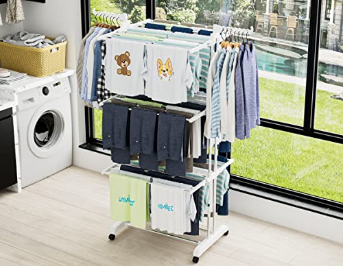 HOMIDEC Clothes Drying Rack, Large 4-Tier Foldable Drying Rack Clothing(67.7H x 19.7W x 30L Inches), Movable with 4 Castors. Multifunctional Stainless Steel Laundry Drying Rack, White - color: White