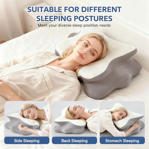 Cervical Pillow for Neck and Shoulder,Contour Memory Foam Pillow,Ergonomic Neck Support Pillow for Side Stomach Back Sleepers with Skin-Friendly Pillowcase (White) - color: White