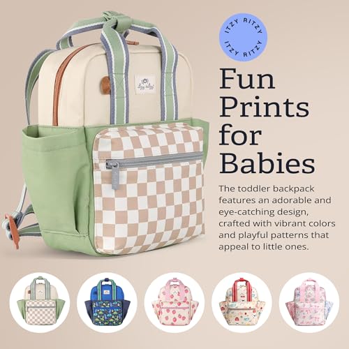 Itzy Ritzy Toddler Backpack - Daycare Bag - Features Adjustable Shoulder Straps, 2 Side Pockets & Spacious Interior with Wipeable Fabric Lining & Name Label, Checkerboard Backpack - color: Checkerboard