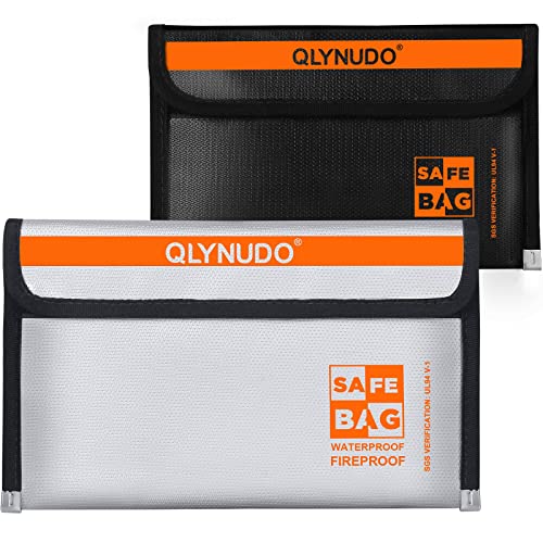 Fireproof Money Bag for Cash - Nesting 2 Pack (9.2x5.7" & 8x5"), Non-Itchy Silicone Cash Pouch & Motorcycle Document Holder, Small Fire Safe Bag for Passport, Bank Deposit (Black & Silver) - color: silver+black