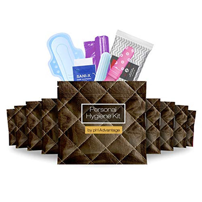 Menstrual Kit All-in-One 10 Pack | Convenience on the Go | Period Kit Pack for Travelling, Tweens & Teenagers or just When You’re Out | Individually Wrapped Feminine Hygiene Product (Brown Leather) - color: Brown Leather