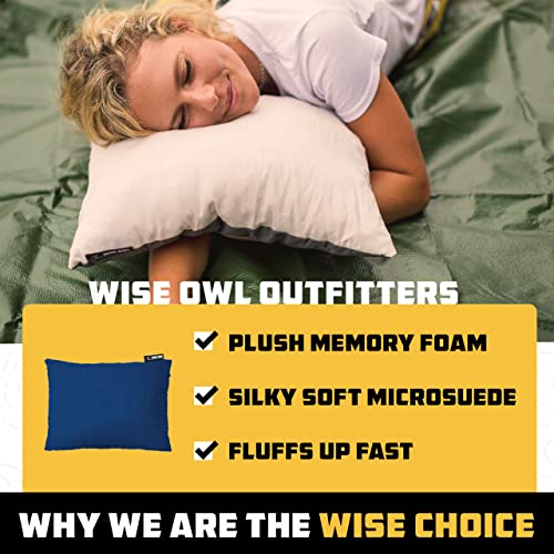 Wise Owl Outfitters Camping Pillow – Memory Foam Travel Pillow for Airplane Sleeping, Hiking, Backpacking & Outdoor Use - Small & Portable for Adults, Car, Camp & Tent - color: Green, size: Medium