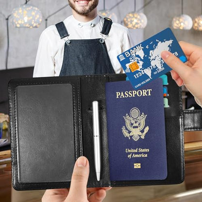 ACdream Unisex Faux Leather Passport and Vaccine Card Holder, Black, RFID Blocking, 20 Inches - color: Black
