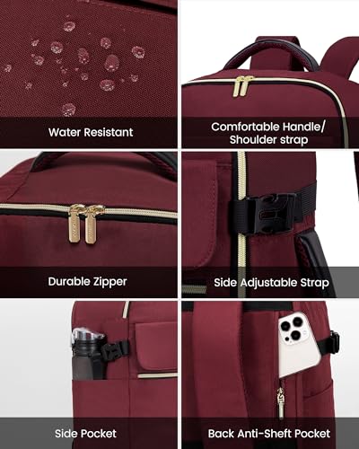 LOVEVOOK 40L Large Travel Backpack for Women, Flight Approved, Waterproof, TSA Compliant, Fits 17.3'' Laptop, 17 Pockets, 3 Packing Cubes - color: Claret-black-dark, size: 40L-17.3 Inch-4Pcs