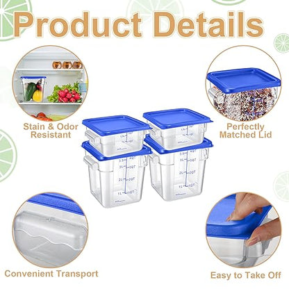 Barydat 4 Pcs Square Food Storage Containers with Lids Measurement Scales, 2qt & 4qt Clear Plastic Stackable Containers for Dough Proofing Baking Kitchen Restaurant and Pantry Organization(Blue) - color: Blue