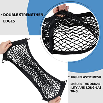 Universal Mesh Cargo Net for Car Trunk Storage,2 Pack Elastic Small Cargo Net Pocket Organizer Pouch Bag,Stretchable Automotive Cargo Nets with 8 Pieces Mounting Screws and Hooks for RV,SUV,Boats,Home - size: 17.7 x 9.8 inch
