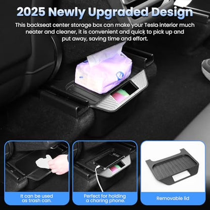 Shademax Custom for 2025 2026 Tesla Model Y Trash Can, Model Y Juniper Rear Center Console Organizer with Lid Cover, Backseat Storage Box Garbage Can Bin for 2026 Model Y Juniper Launch Accessories