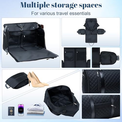 GARPROVM Garment Bags for Travel Women, 3 in 1 Convertible Garment Duffle Bags with Separated Tote Bag, Waterproof Suit Bag Travel Carry On Luggage Weekender Bag for Business Trip, Black - color: Black