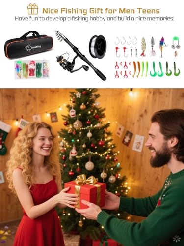 Fishing Pole Kit, Carbon Fiber Telescopic Fishing Rod and Reel Combo with Spinning Reel, Line, Bionic Bait, Hooks and Carrier Bag for Adult Teens Beginners - size: 2Pack 6.89ft
