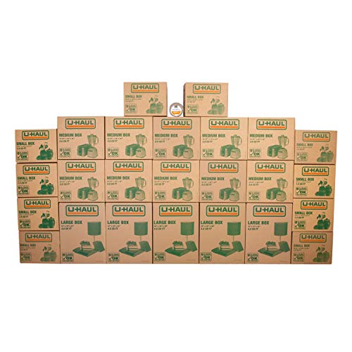 U-Haul Moving Box Variety Pack 10 Small, 10 Medium, and 5 Large Boxes - Suitable for Moving, Packing, Shipping, and Storage - Bonus Roll of Tape Included