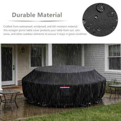 Octagon Picnic Table Cover, 91-inch Waterproof Outdoor Picnic Table Cover for 6-8 Seat Patio Table and Chair Set