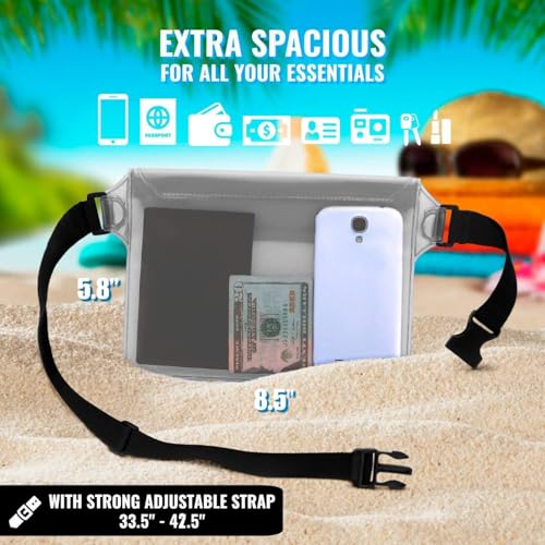 AiRunTech Waterproof Pouch with Waist Strap (2 Pack) | Beach Accessories Best Way to Keep Your Phone and Valuables Safe and Dry | Perfect for Boating Swimming Snorkeling Kayaking Beach Pool Water Park - color: Clear + Clear