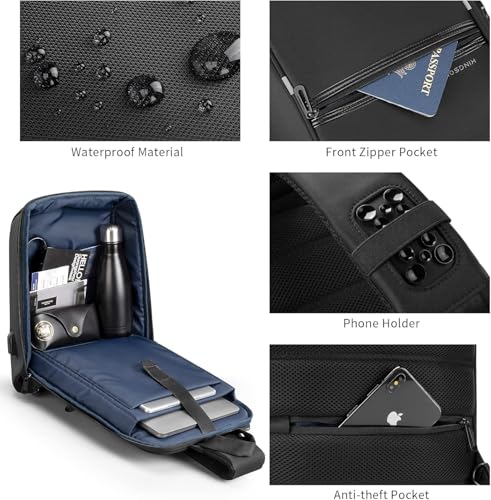 Kingsons Laptop Sling Backpack Anti Theft Bag,Hiking Daypack 13 Inch Waterproof Nylon Travel Bags for Men, Single Shoulder Camping Dayback with USB Charging Port for Traveling - color: Ks3165g