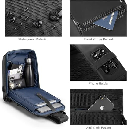 Kingsons Laptop Sling Backpack Anti Theft Bag,Hiking Daypack 13 Inch Waterproof Nylon Travel Bags for Men, Single Shoulder Camping Dayback with USB Charging Port for Traveling - color: Ks3165g