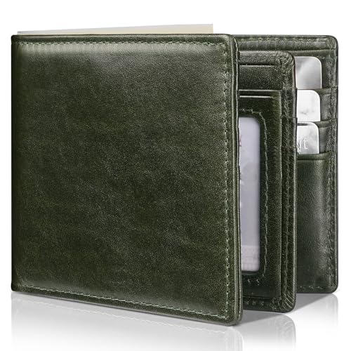 Artpaxy Mens Wallet Bifold Genuine Leather RFID Blocking Wallet for Men with 1 ID Windows 13 Card Holders 2 cash pockets 1 Gift Box - color: Green