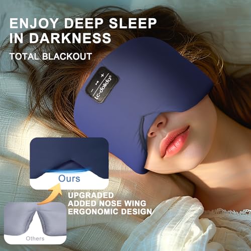 LC-dolida Sleep Mask with Bluetooth Headphones, Ice Silk Sleep Headphones with Bluetooth 5.4, Total Blackout Eye Mask for Sleeping, Sleep Soft Mask for Women Men, All Night Sleep, Travel(Navy) - color: Navy