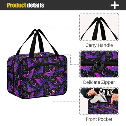 MNSRUU Hanging Toiletry Bags for Women Travel, Gothic Purple Bat Gothic Toiletry Organizer Portable Travel Toiletry Bags Clear Wash Bags Makeup Bag Cosmetic Bag - color: Skulls 218