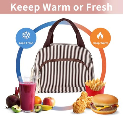 Lunch Bag Women Lunch Box for Women Adult Cute Insulated Lunch Bag Small Cooler Lunch Tote Bags for Work Picnic Travel (Coffee Stripes) - color: Coffee Stripes