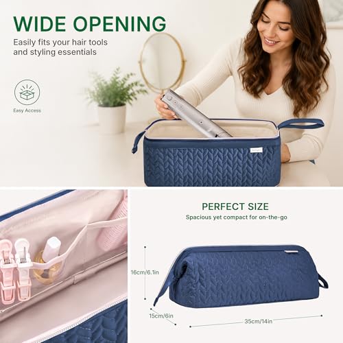 KarSyon Shark Flex Style Case for Airwrap Hair Dryer Brush Revlon Hair Tools Travel Bag Carrying Case Flat Curling Iron Organizer (Navy Blue) - color: Navy Blue