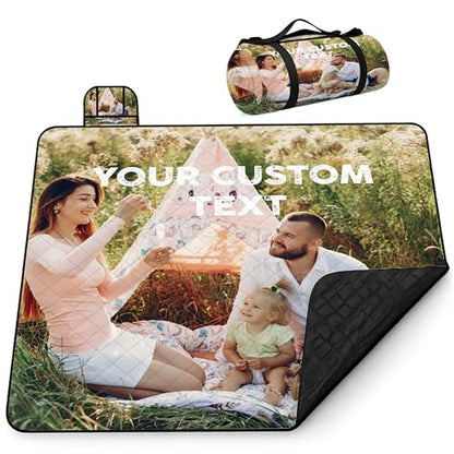 Personalized Waterproof Sandproof Beach Blanket 80''x80'', 3-Layer Foldable Picnic Blanket with Carry Strap, Camping Travel Outdoor Mat for Beach Park Hiking (Custom Text Photo) - color: Custom Text Photo