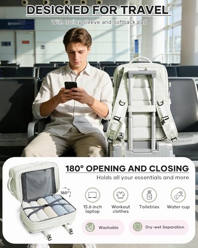 WONHOX Vacuum Seal Backpack for Travel with Air Pump Compression Vacpack Personal Item Carry on Flight Approved Daypack Laptop Space Saver Bags Storage with Vacuum System Travel Bag Women Men Beige - color: A21-beige