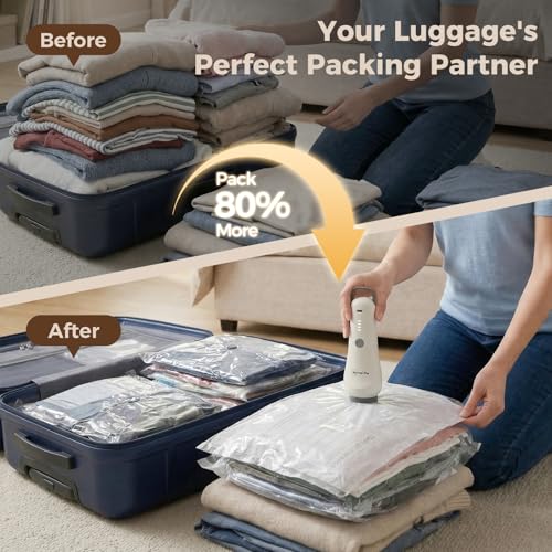 Travel Vacuum Bags for Clothes with Cordless Pump - 9 Pack Reusable Compression Packing, Save 80% Luggage for Suitcase Carry-On & Bedding (9 Combo Travel Size) - size: 9 Combo Travel Size