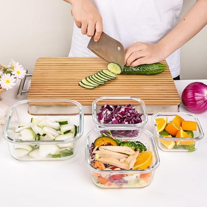 Liuruiyu 8 Pack Glass Food Storage Containers with Lids, Meal Prep Containers, Airtight Bento Boxes with Leak Proof Locking for Microwave, Oven, Freezer and Dishwasher, BPA Free - color: transparent