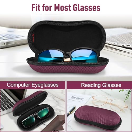 FINTIE Sunglasses Case, Hard EVA Shell Shockproof Sport Glasses Case with Metal Carabiner Travel Zipper Eyeglasses Holder - color: Dark Purple