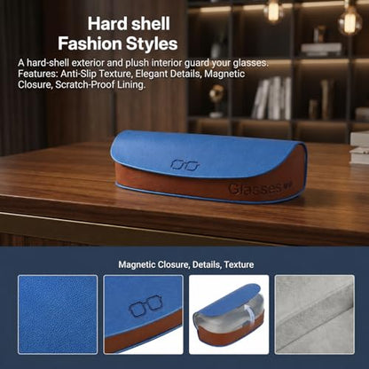 Glasses Case hard shell,3-in-1 Sunglasses Case & Eyeglass Case with Cleaning Cloth & Storage Pouch - color: Blue